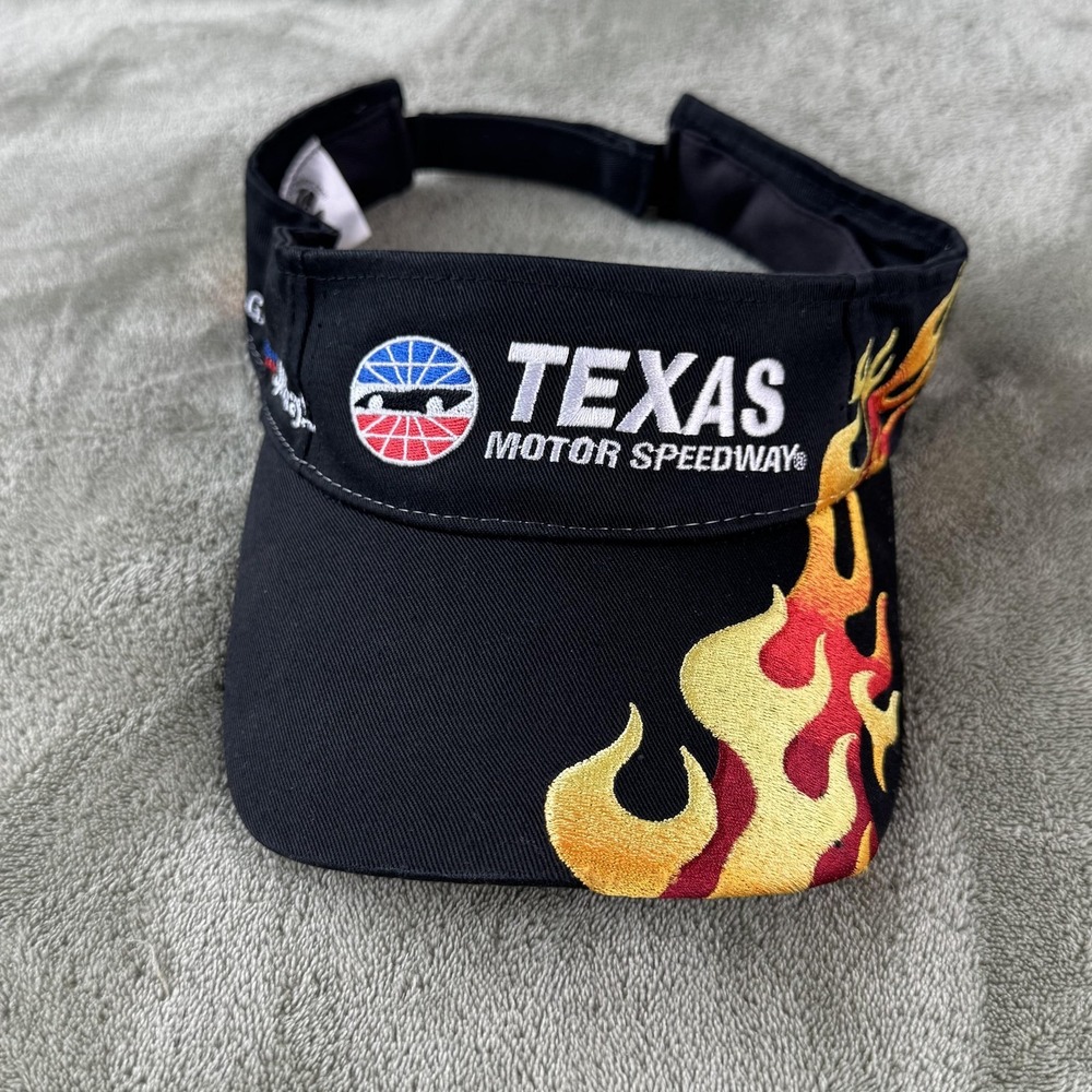 Texas Motor Speedway Visor Adjustable Mens One Size Black Flames Embroidered